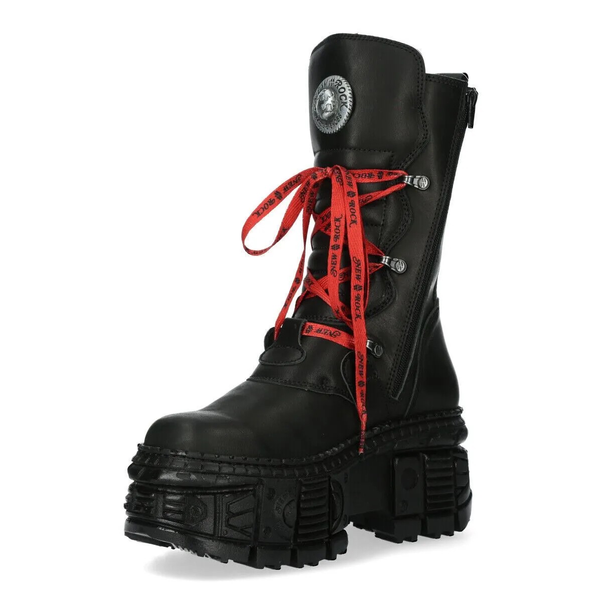 New Rock Mid Calf Punk Leather Boots-WALL028B-C1