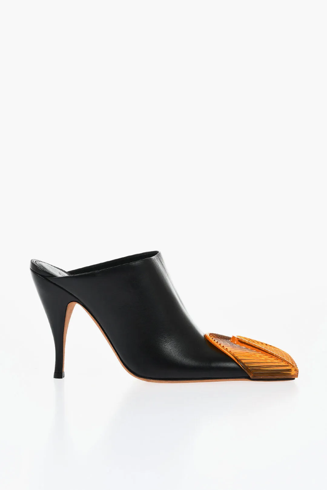 Off-White Leather Lunar Mules With Statement Detail Heel 11 Cm