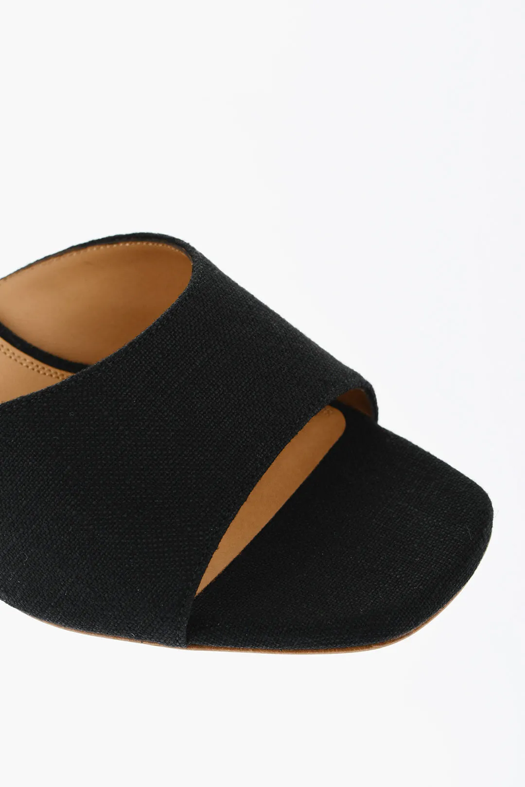 Off-White Open-Toe Linen Blend Lollipop Mules Heel 5 Cm