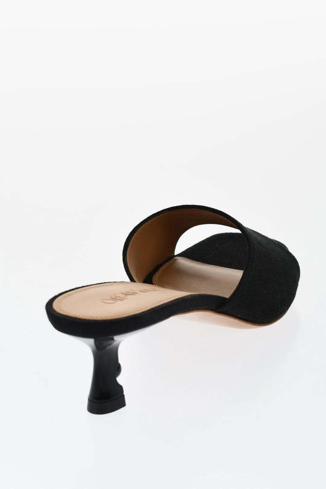 Off-White Open-Toe Linen Blend Lollipop Mules Heel 5 Cm
