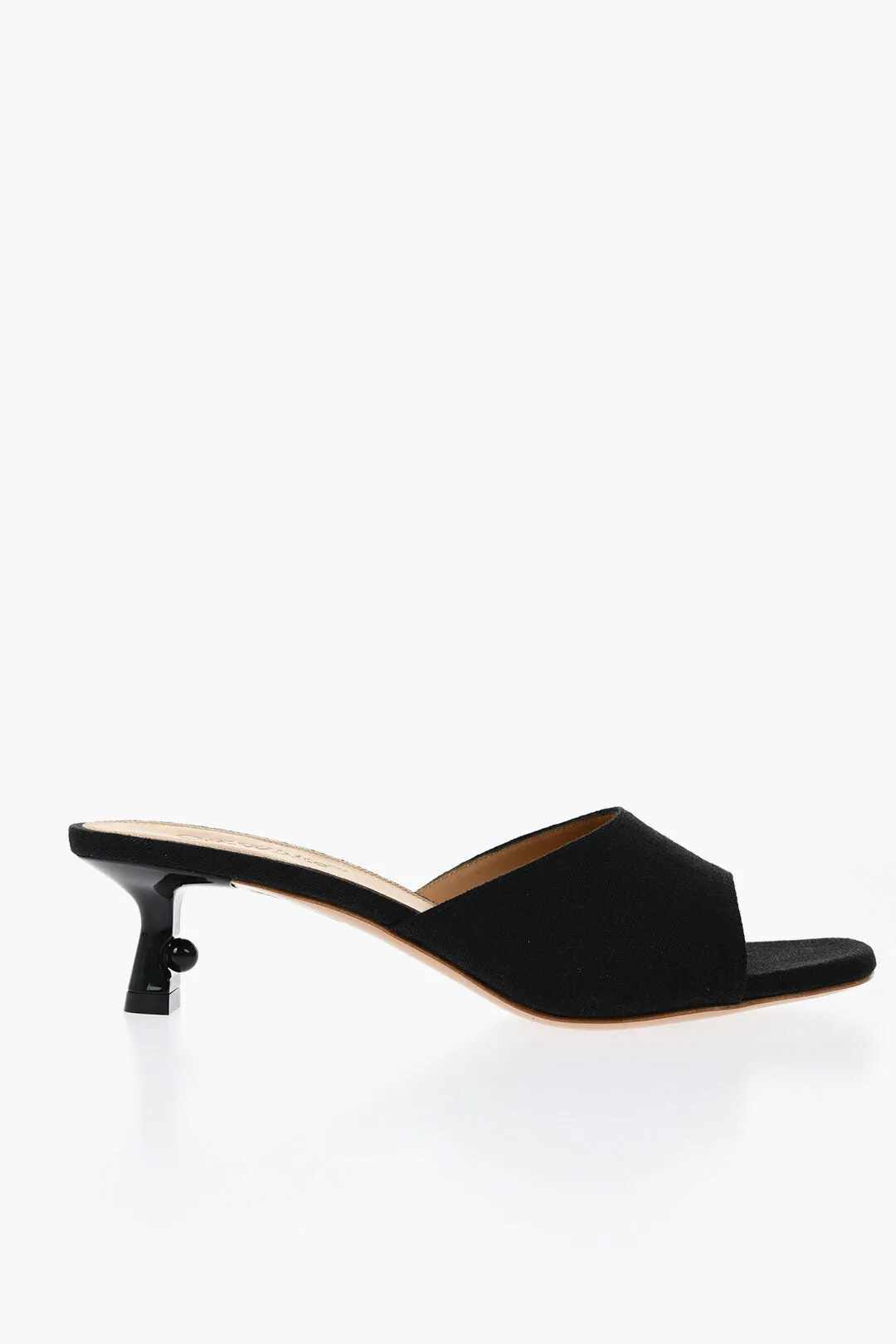 Off-White Open-Toe Linen Blend Lollipop Mules Heel 5 Cm