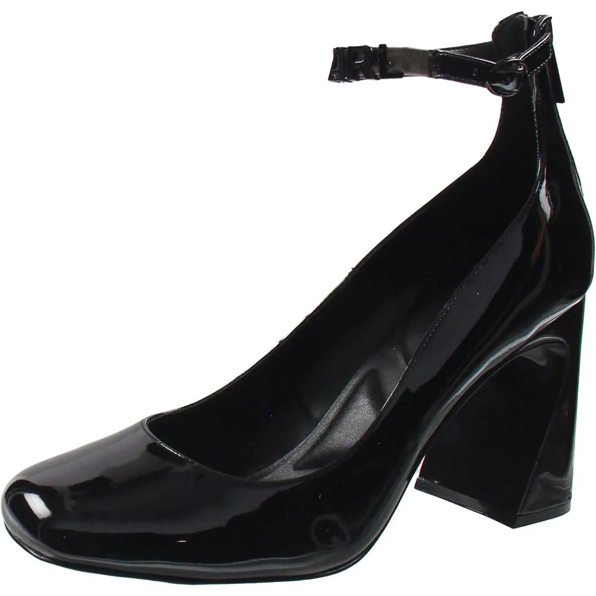 Pavla Logo Womens Block Heel Patent Ankle Strap