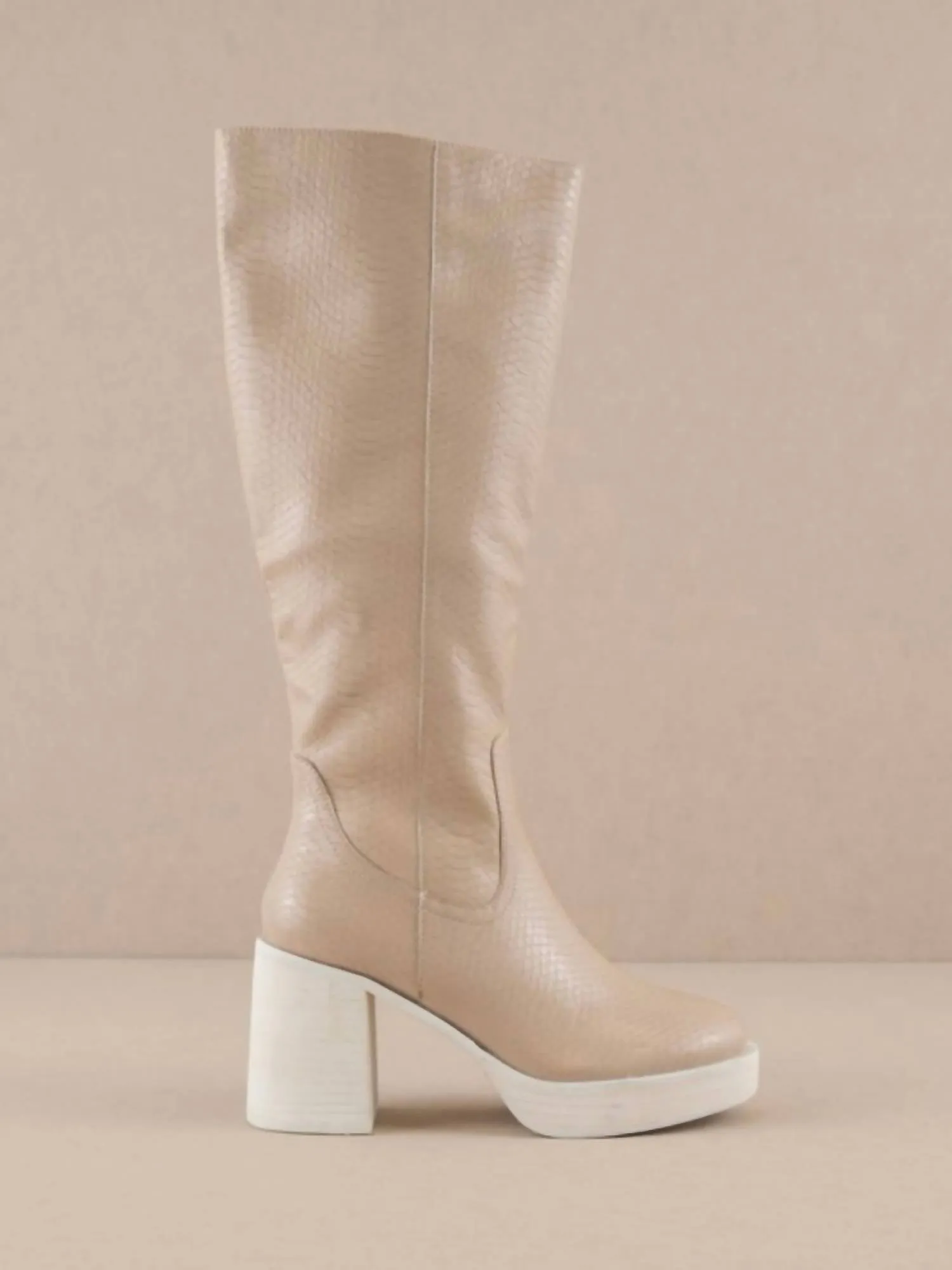 Platform Knee High Boots In Beige