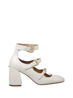 Pointed Toe Leather Pumps With Decorative Straps
