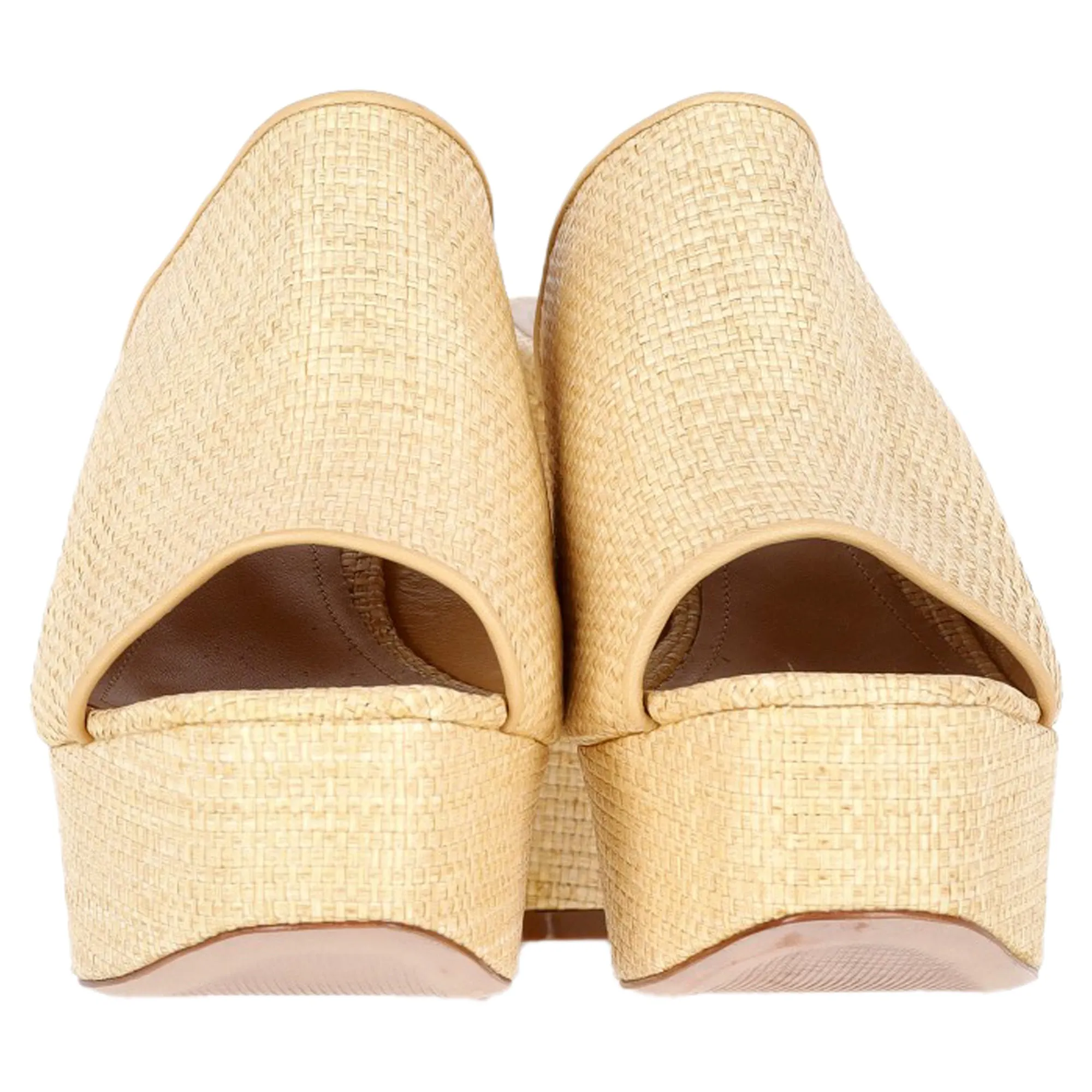 Porte & Paire Weaved Platform Mule Sandals in Yellow Vegetable Fiber