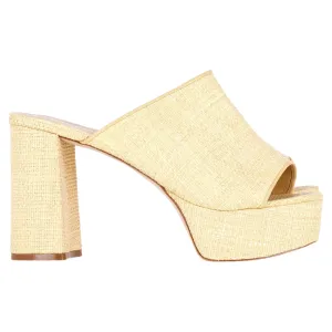 Porte & Paire Weaved Platform Mule Sandals in Yellow Vegetable Fiber
