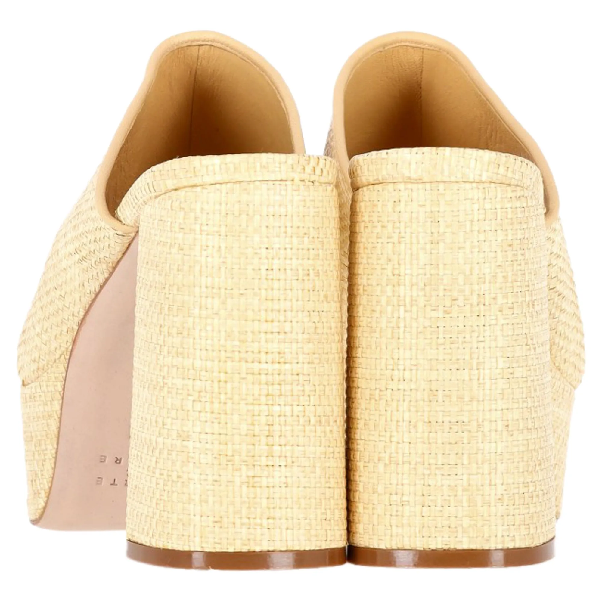 Porte & Paire Weaved Platform Mule Sandals in Yellow Vegetable Fiber