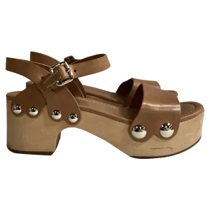 Prada Ankle Strap Platform Sandals in Brown Leather