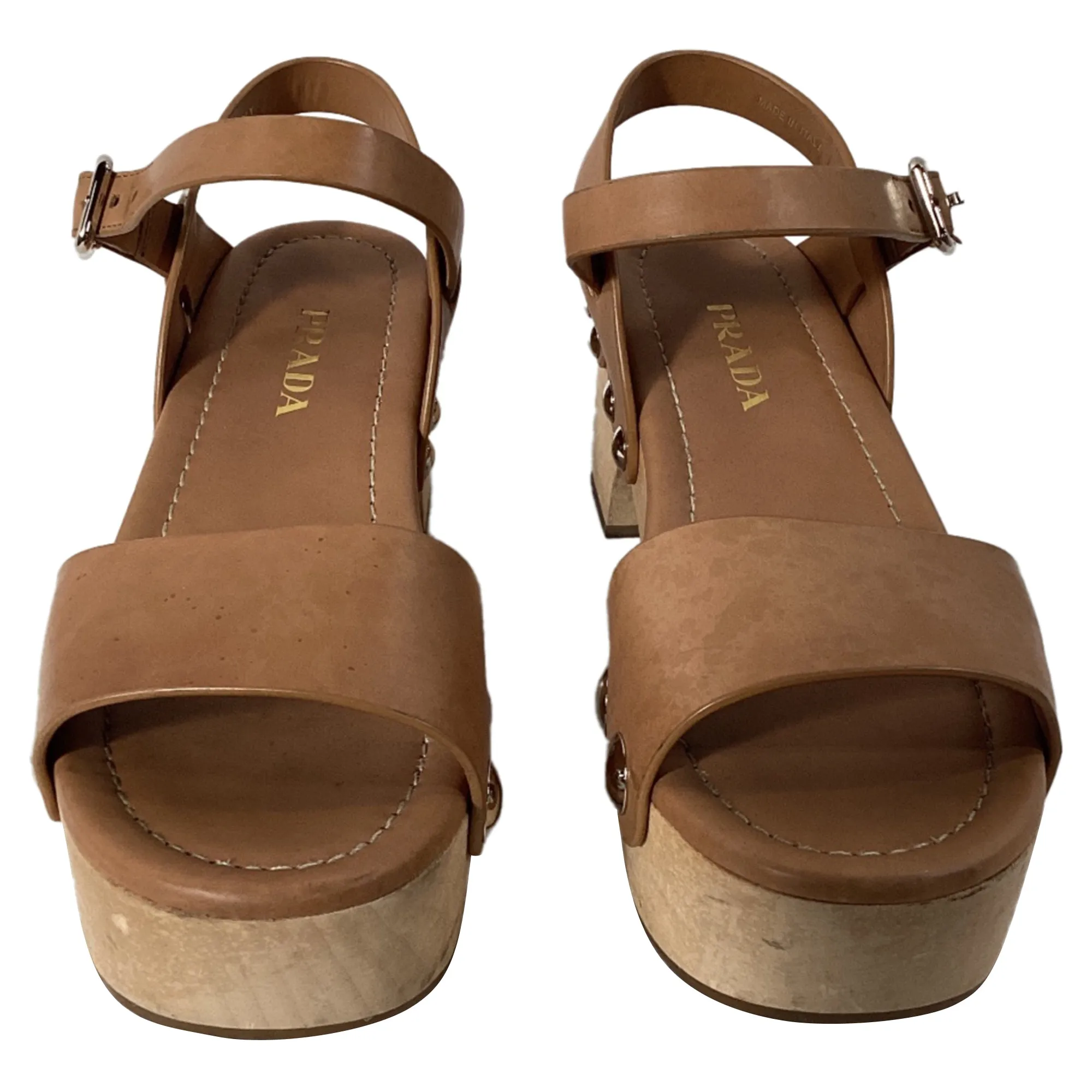 Prada Ankle Strap Platform Sandals in Brown Leather