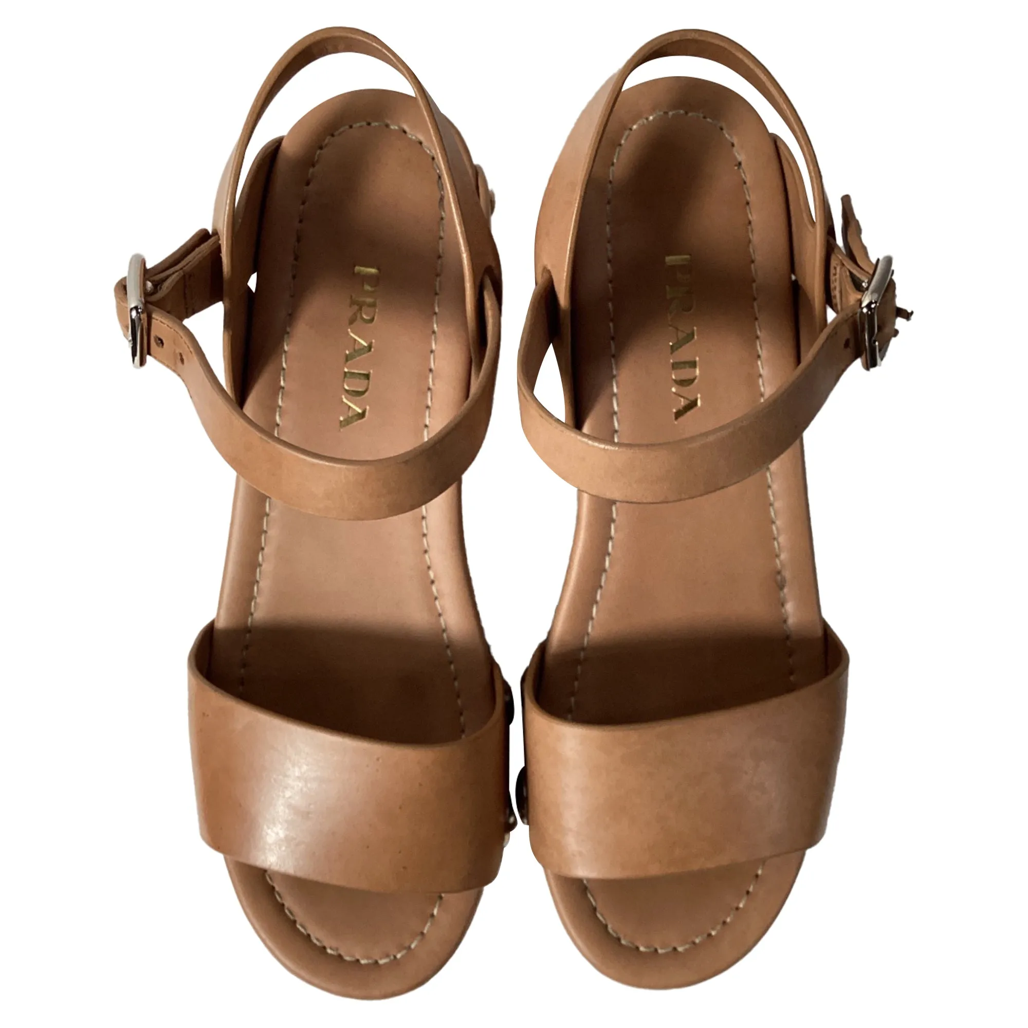 Prada Ankle Strap Platform Sandals in Brown Leather