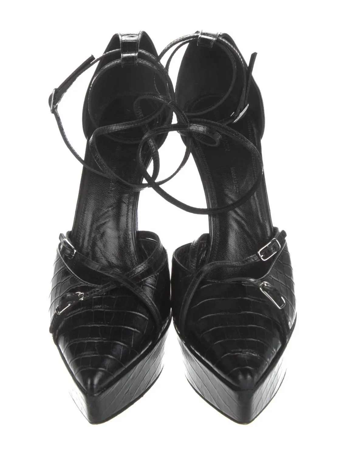 Preloved Women's Leather Embossed D'orsay Pumps In Black