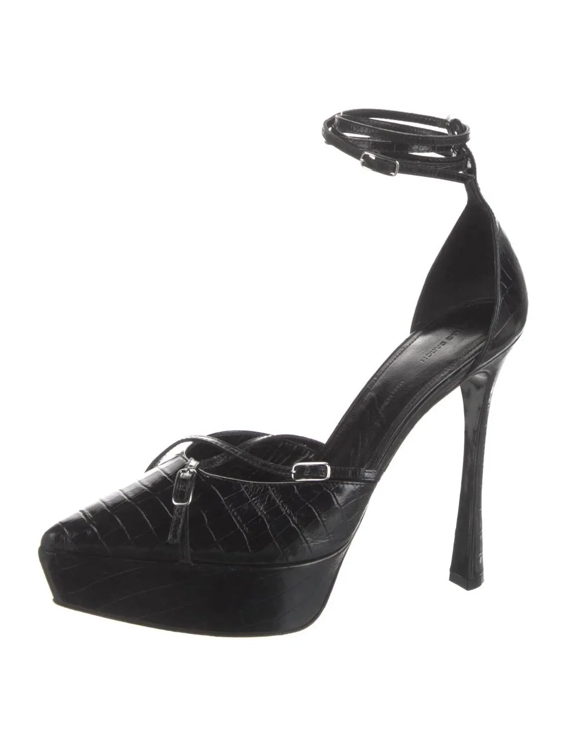 Preloved Women's Leather Embossed D'orsay Pumps In Black