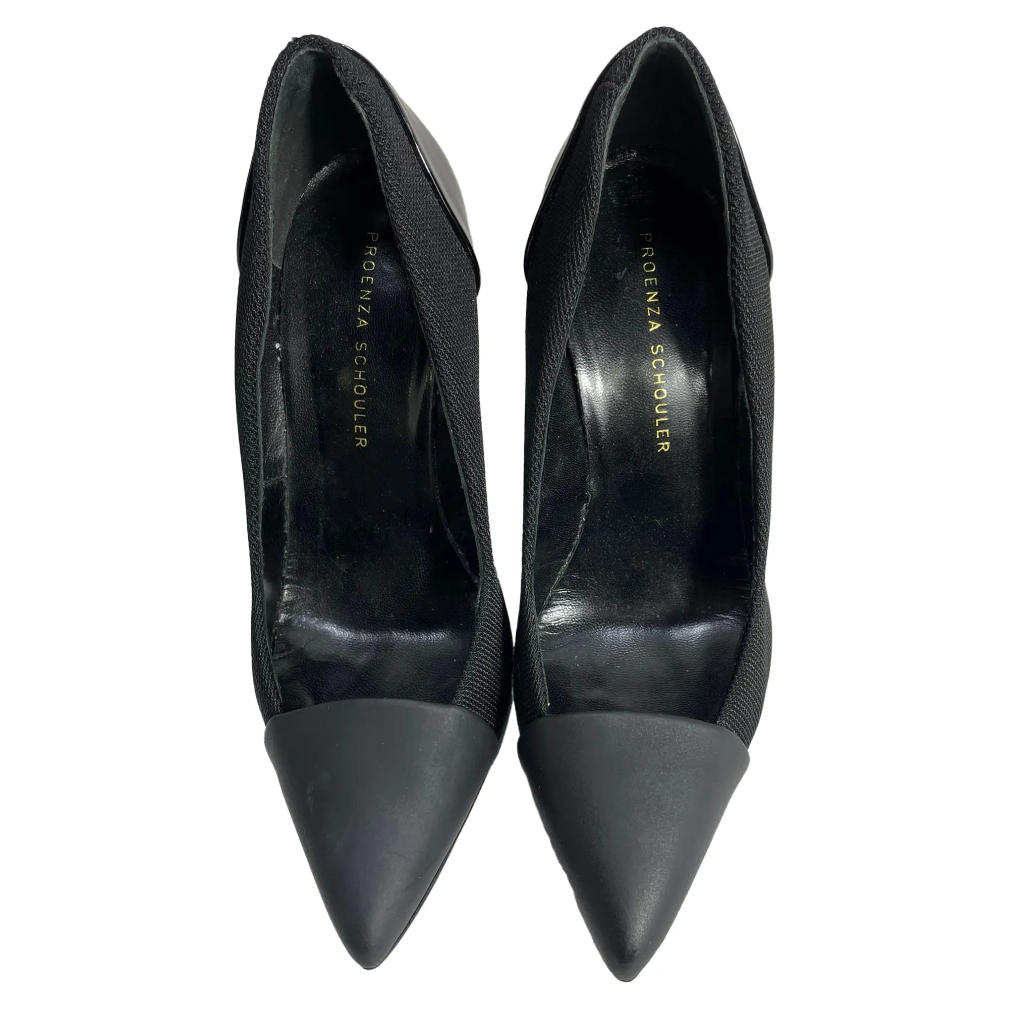 Proenza Schouler Cap Toe Patent Pumps in Black Nylon