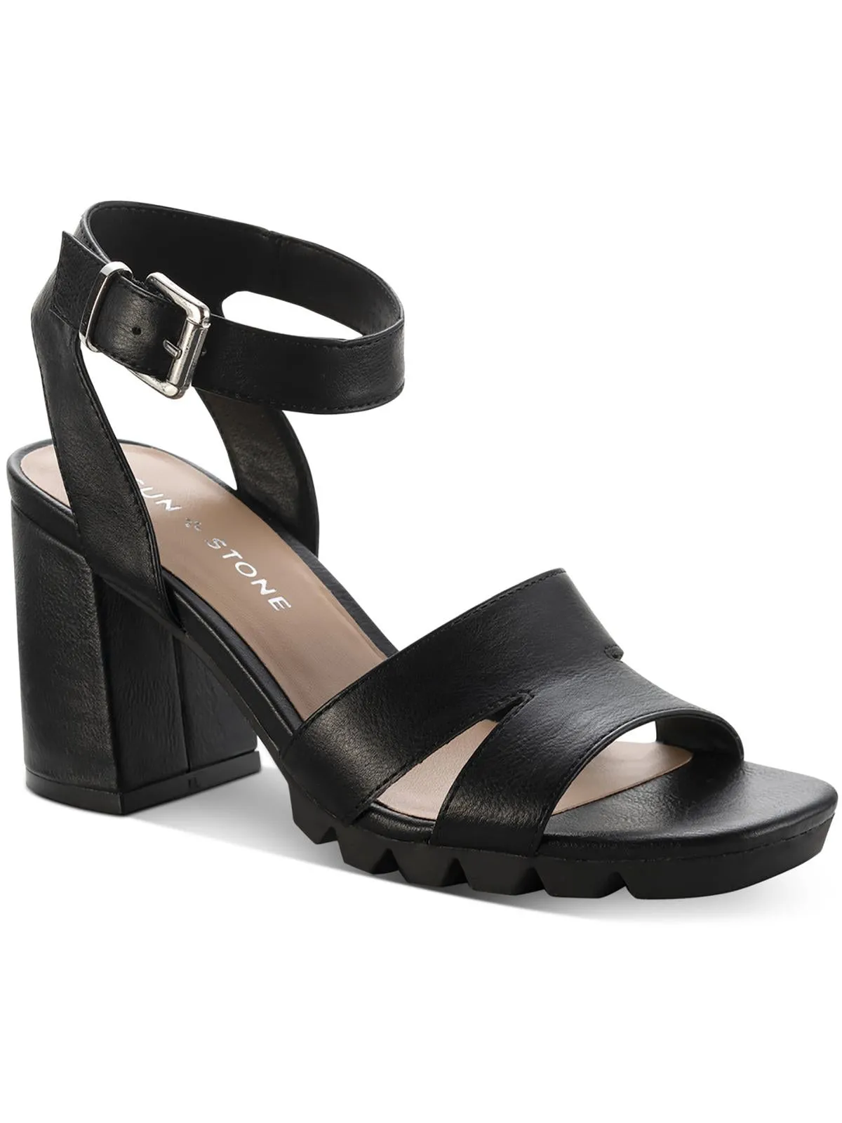 Raynaa Womens Faux Leather Stacked Heel Ankle Strap
