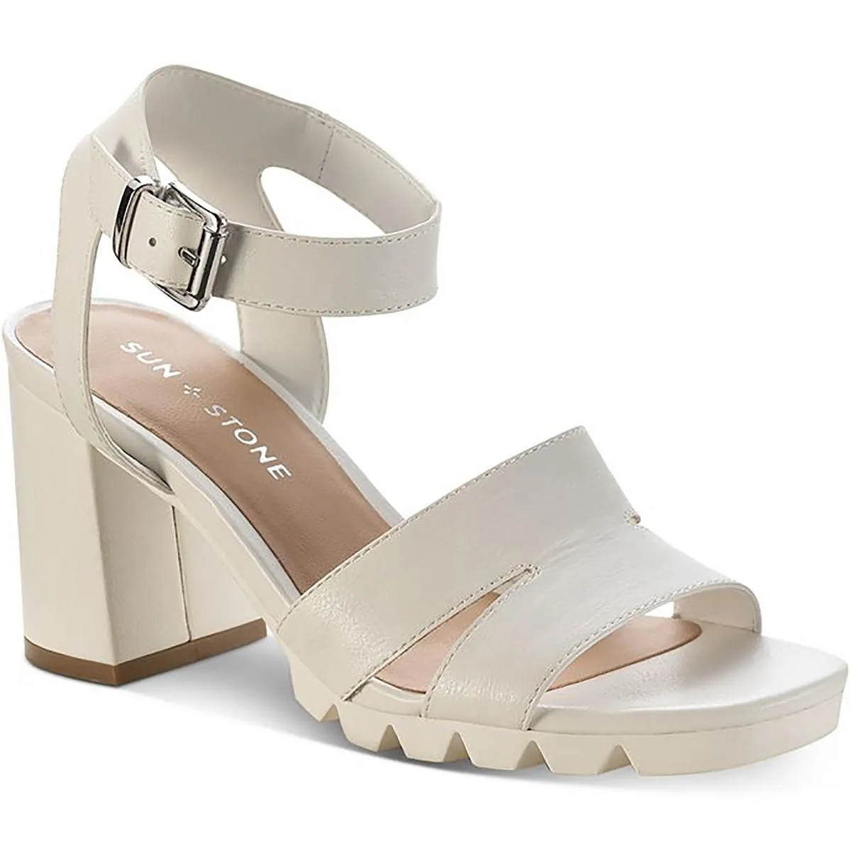 Raynaa Womens Faux Leather Stacked Heel Ankle Strap
