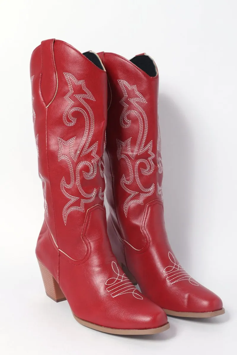 Red Embroidered Western Cowboy Boots