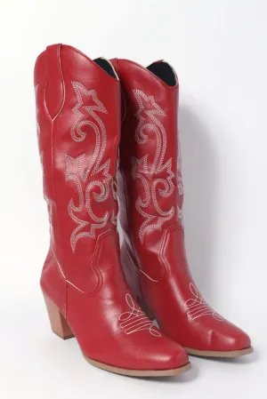 Red Embroidered Western Cowboy Boots