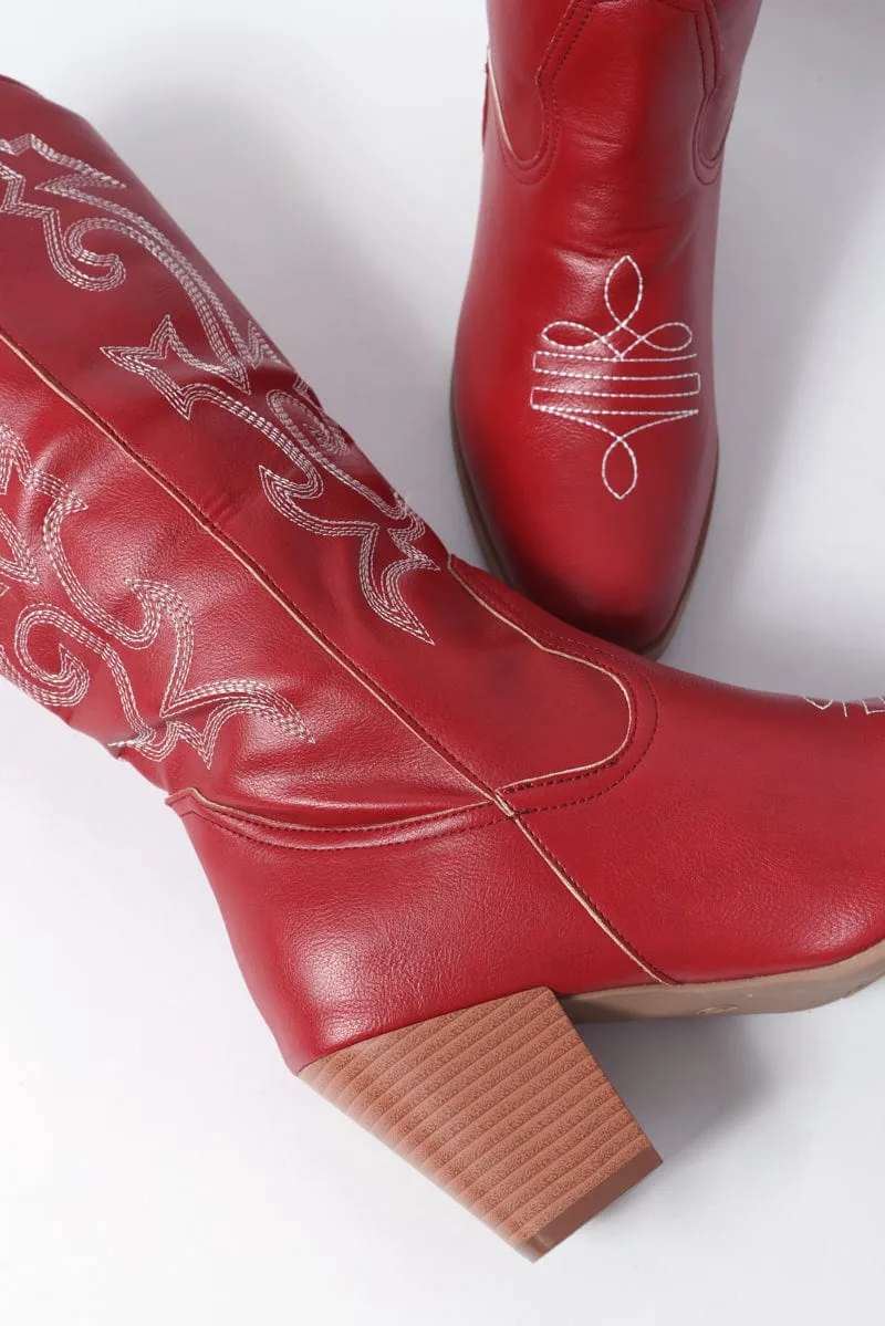 Red Embroidered Western Cowboy Boots
