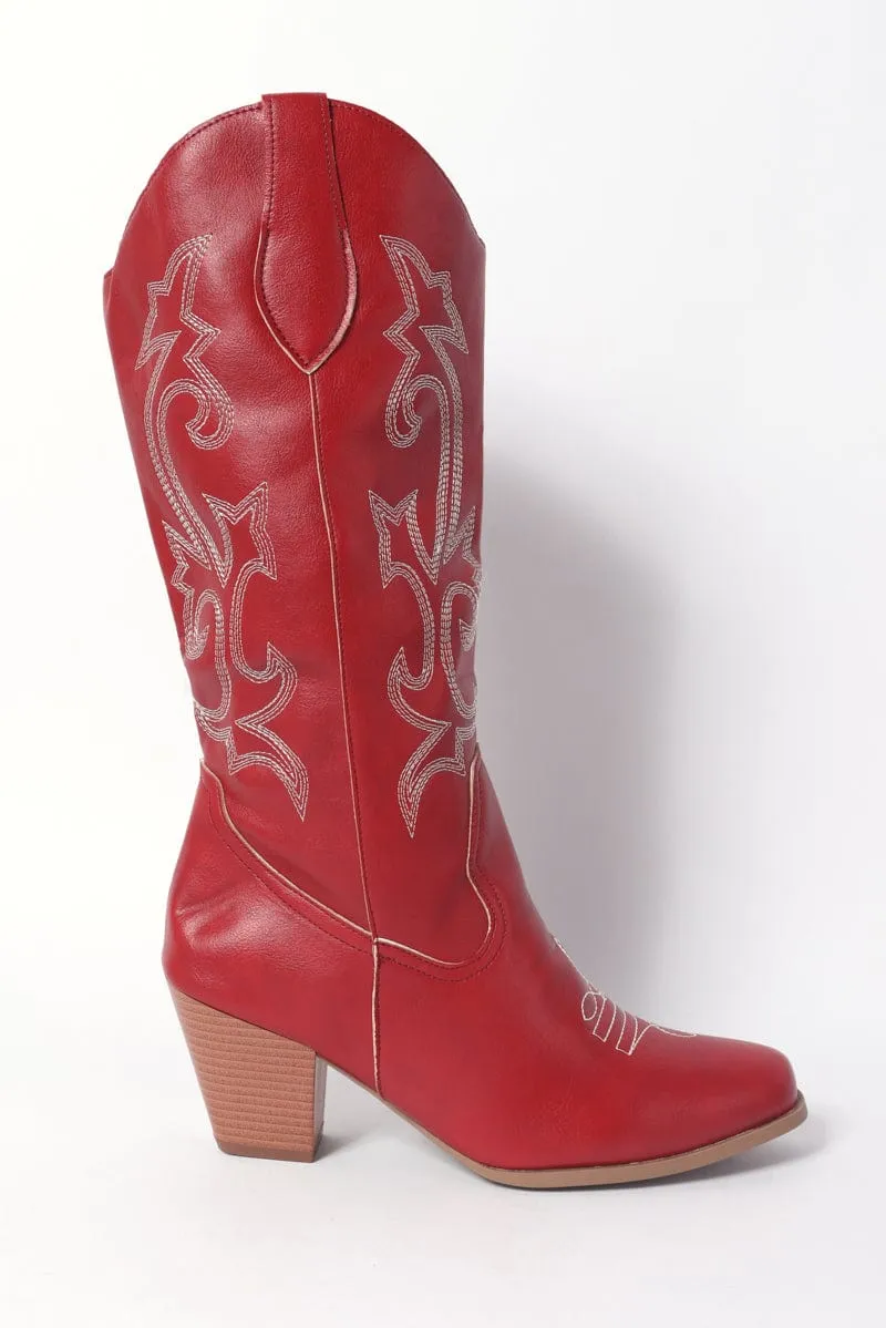 Red Embroidered Western Cowboy Boots