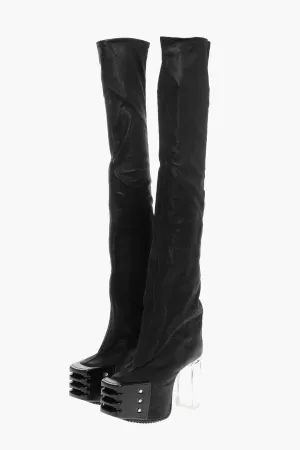 Rick Owens Leather Over The Knee Boots With Platform Sole 12Cm