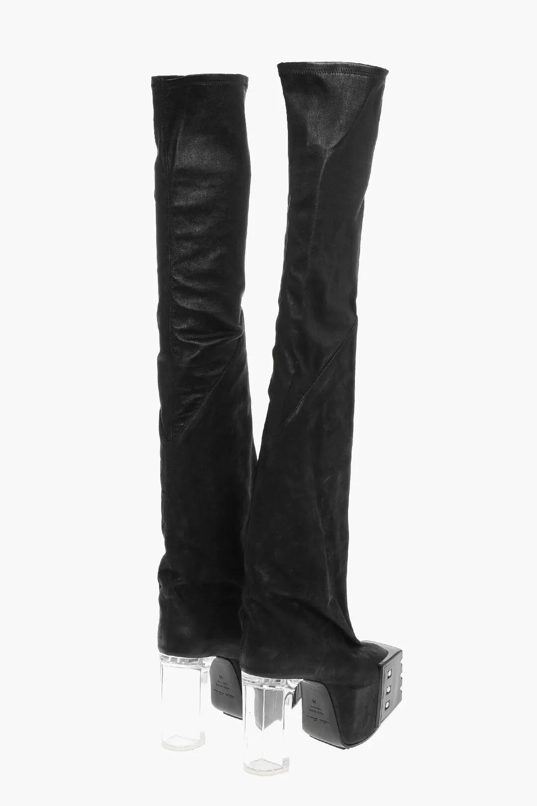 Rick Owens Leather Over The Knee Boots With Platform Sole 12Cm