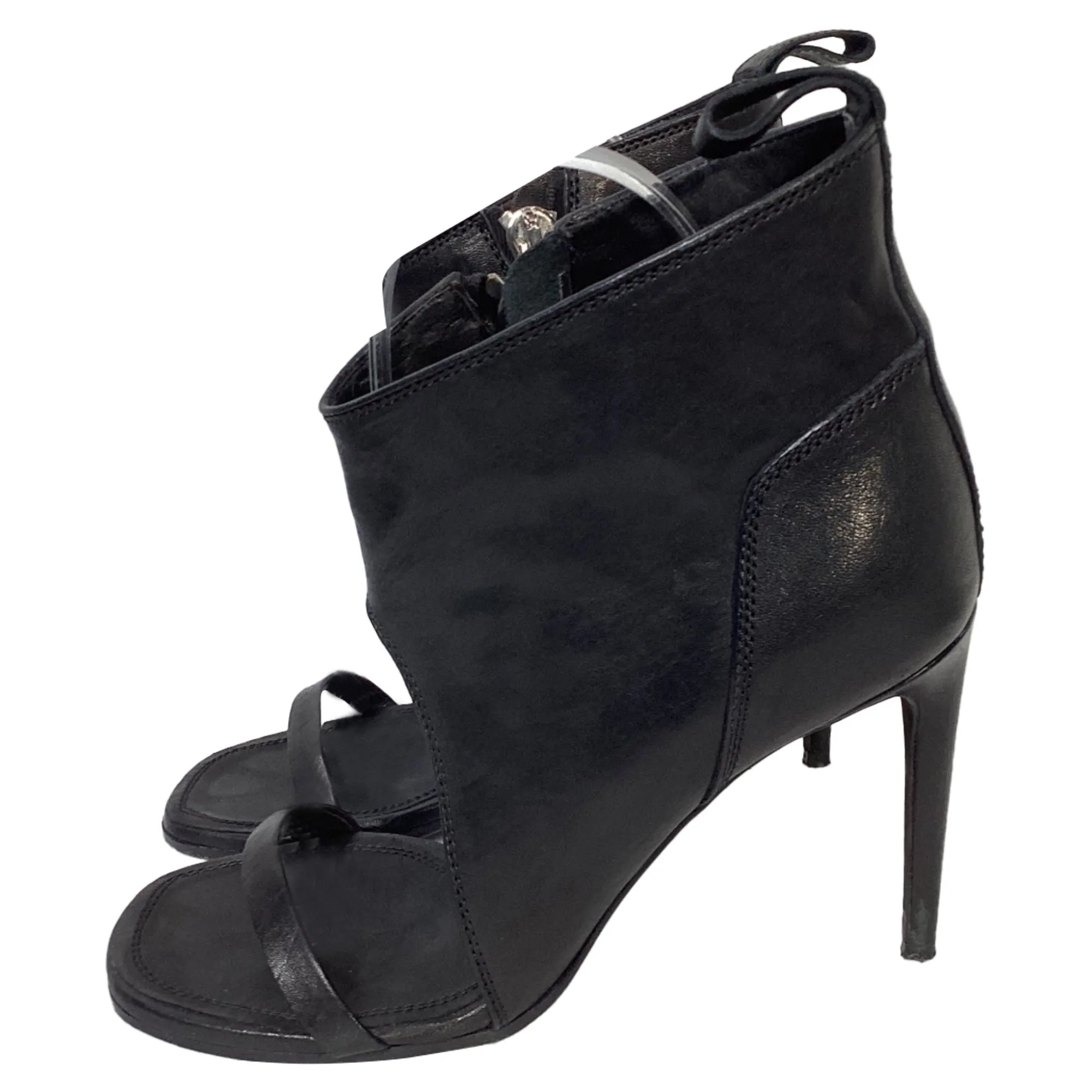 Rick Owens Zipped Sandal Heels in Black Leather