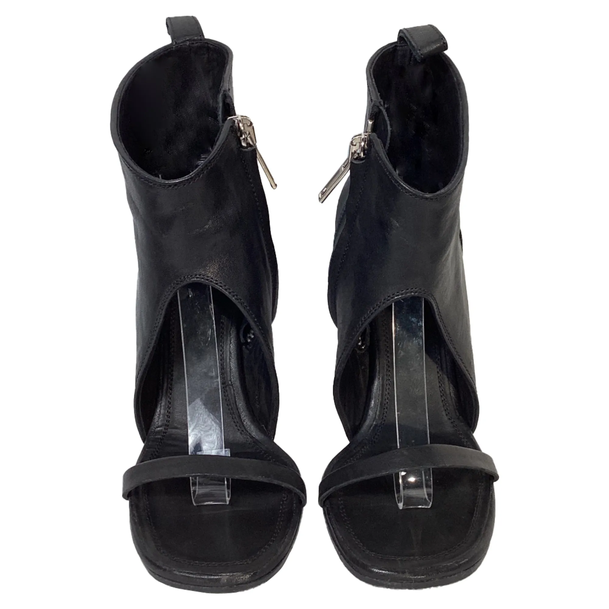Rick Owens Zipped Sandal Heels in Black Leather