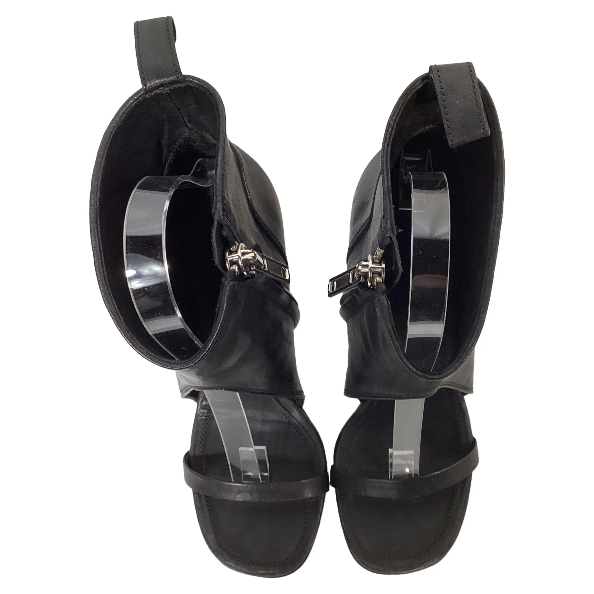 Rick Owens Zipped Sandal Heels in Black Leather