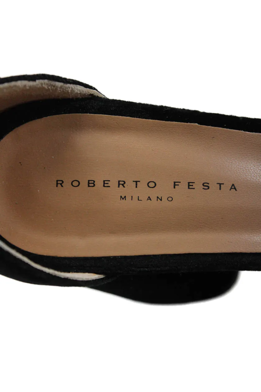 Roberto Festa Womens Velvet Platform Ankle Strap Heels Black