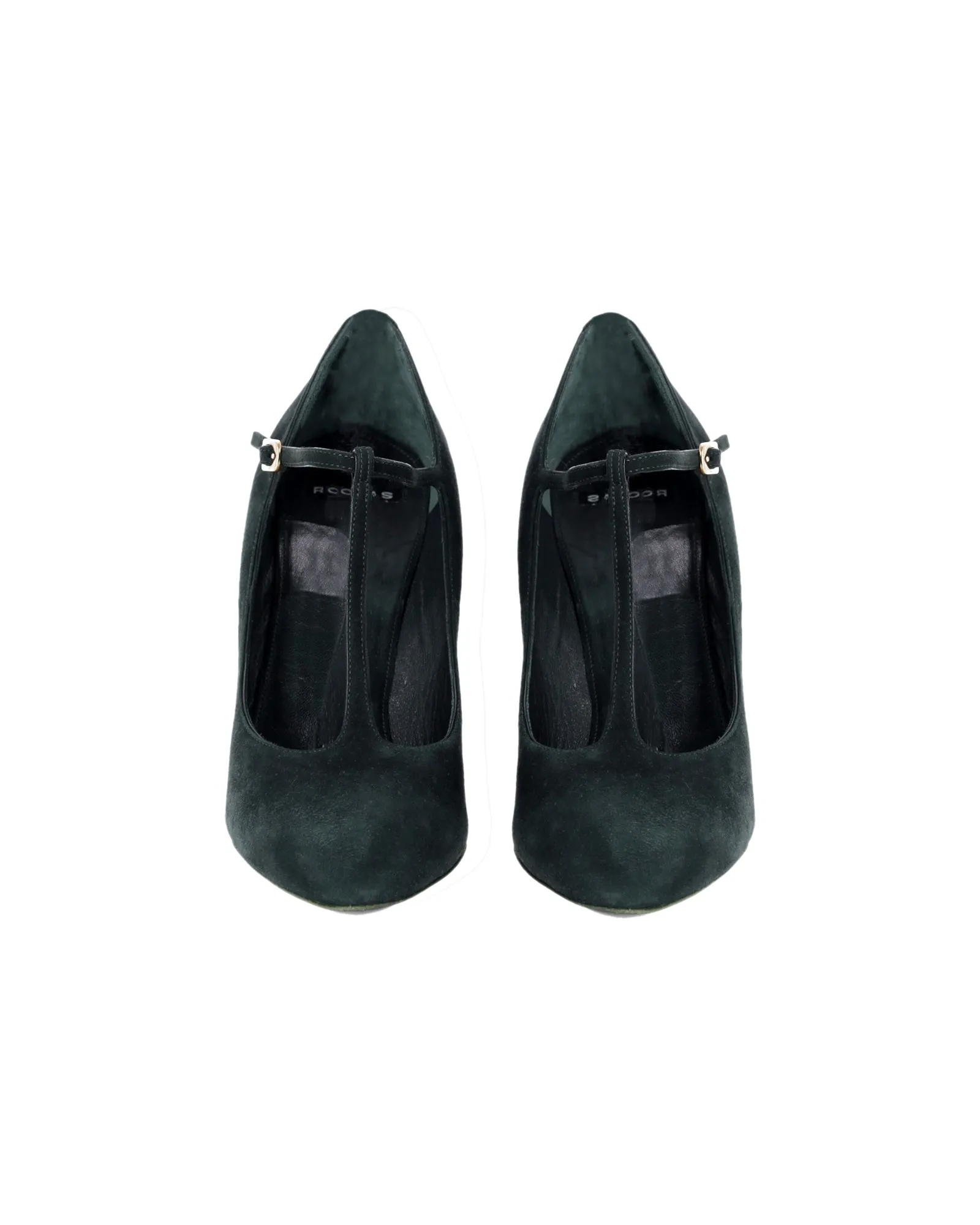 Rochas Green T-Strap Pumps in Green Suede