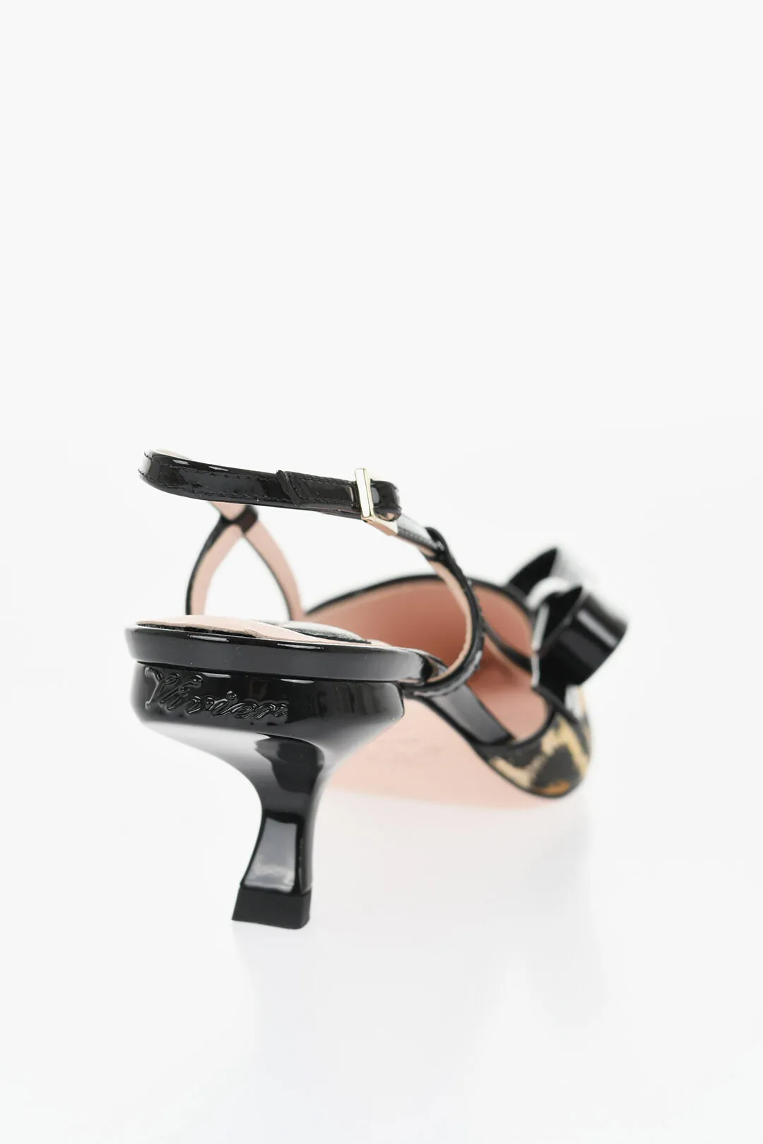 Roger Vivier Animal Patterned Patent Leather And Fabric Slingback Pumps W