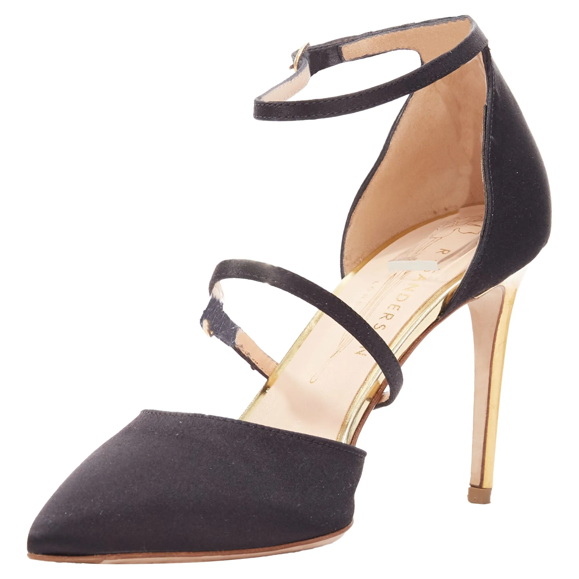 Rupert Sanderson Arletta Satin Gold Buckle Heels Pumps