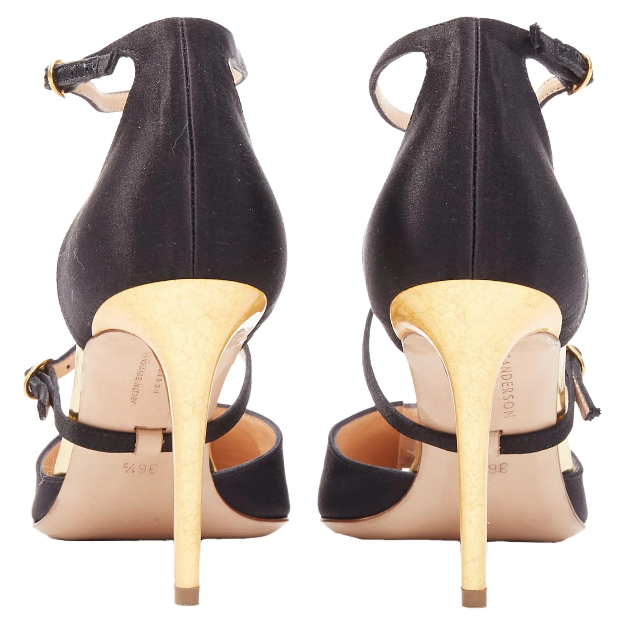 Rupert Sanderson Arletta Satin Gold Buckle Heels Pumps