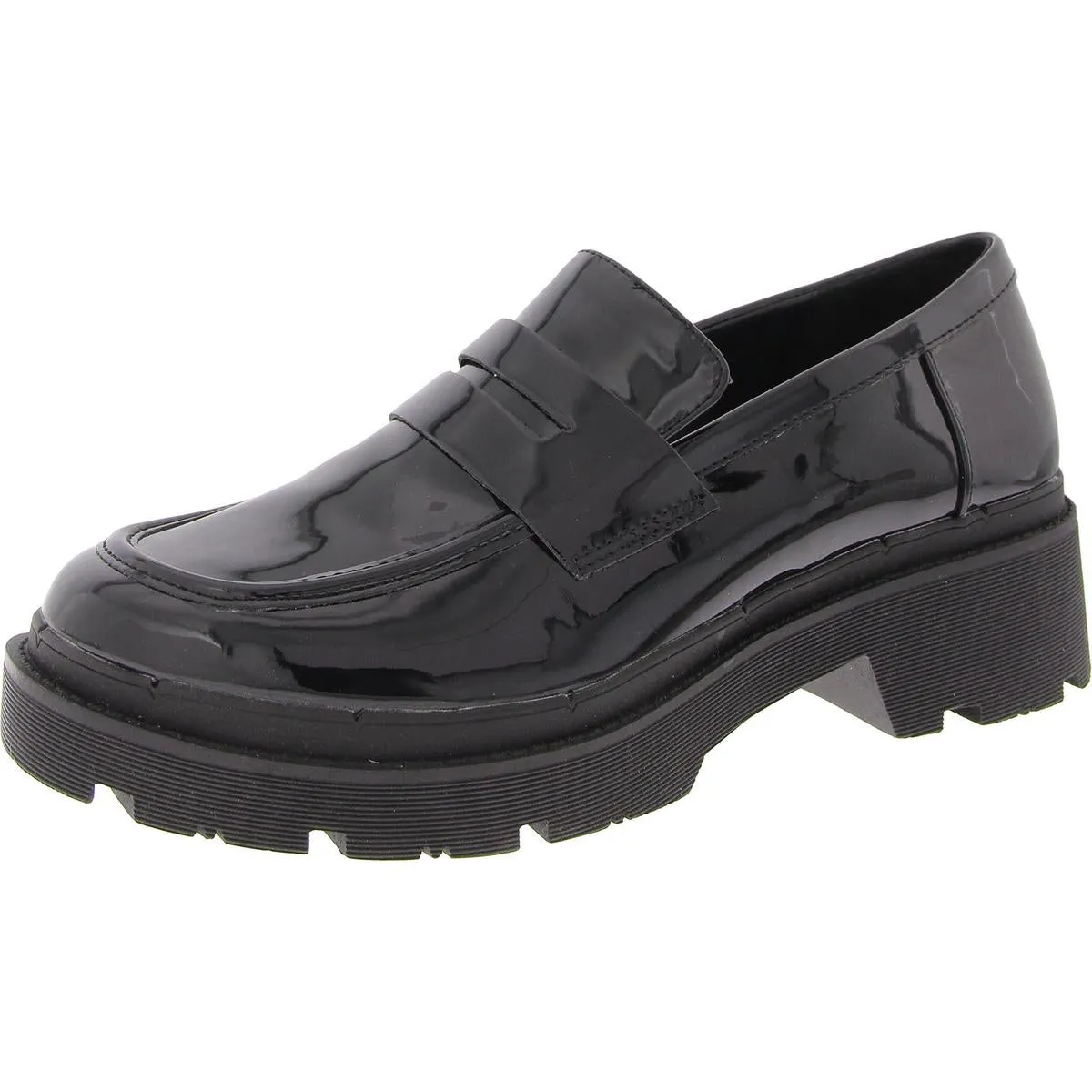 Saanvi Womens Leather Chunky Loafer Heels