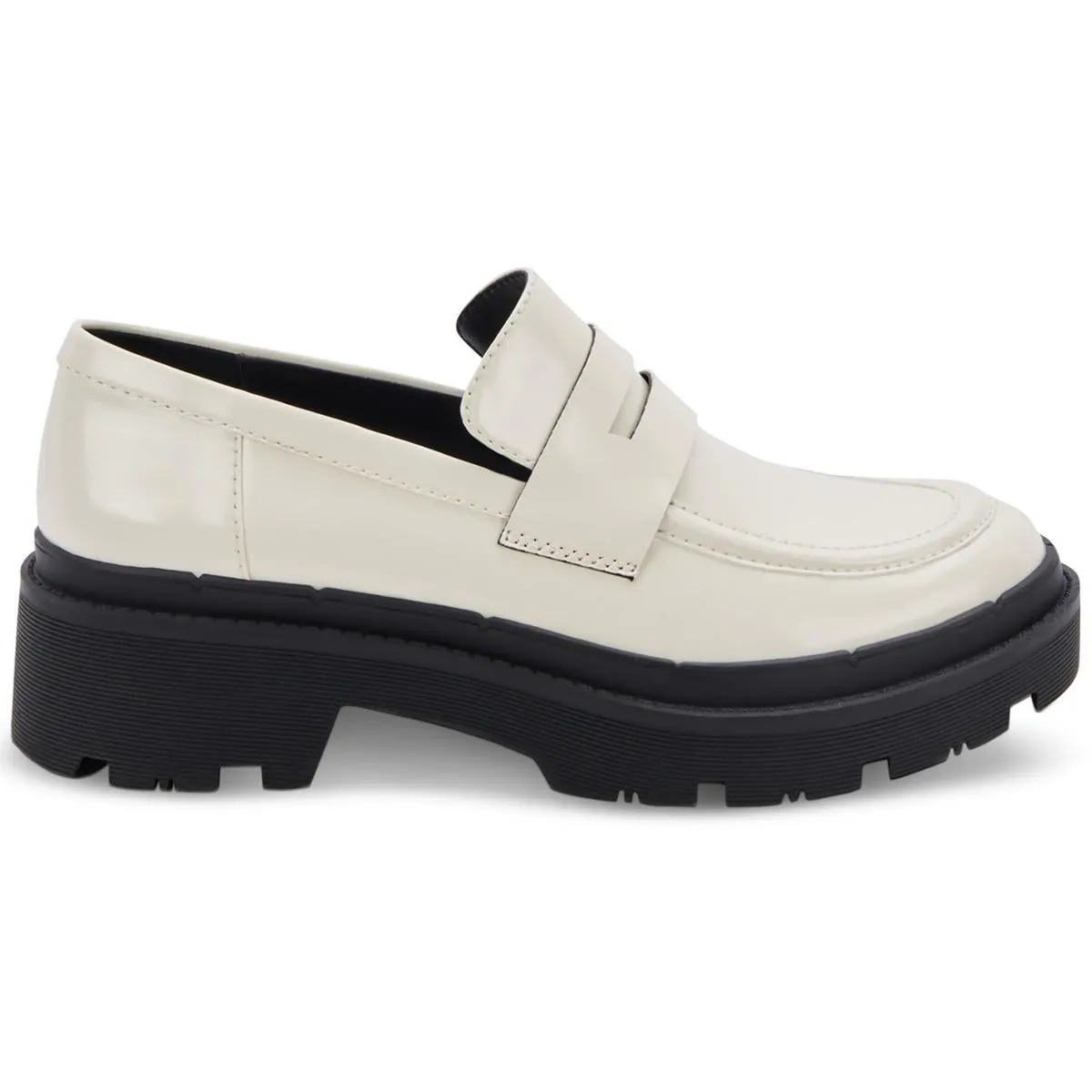 Saanvi Womens Leather Chunky Loafer Heels