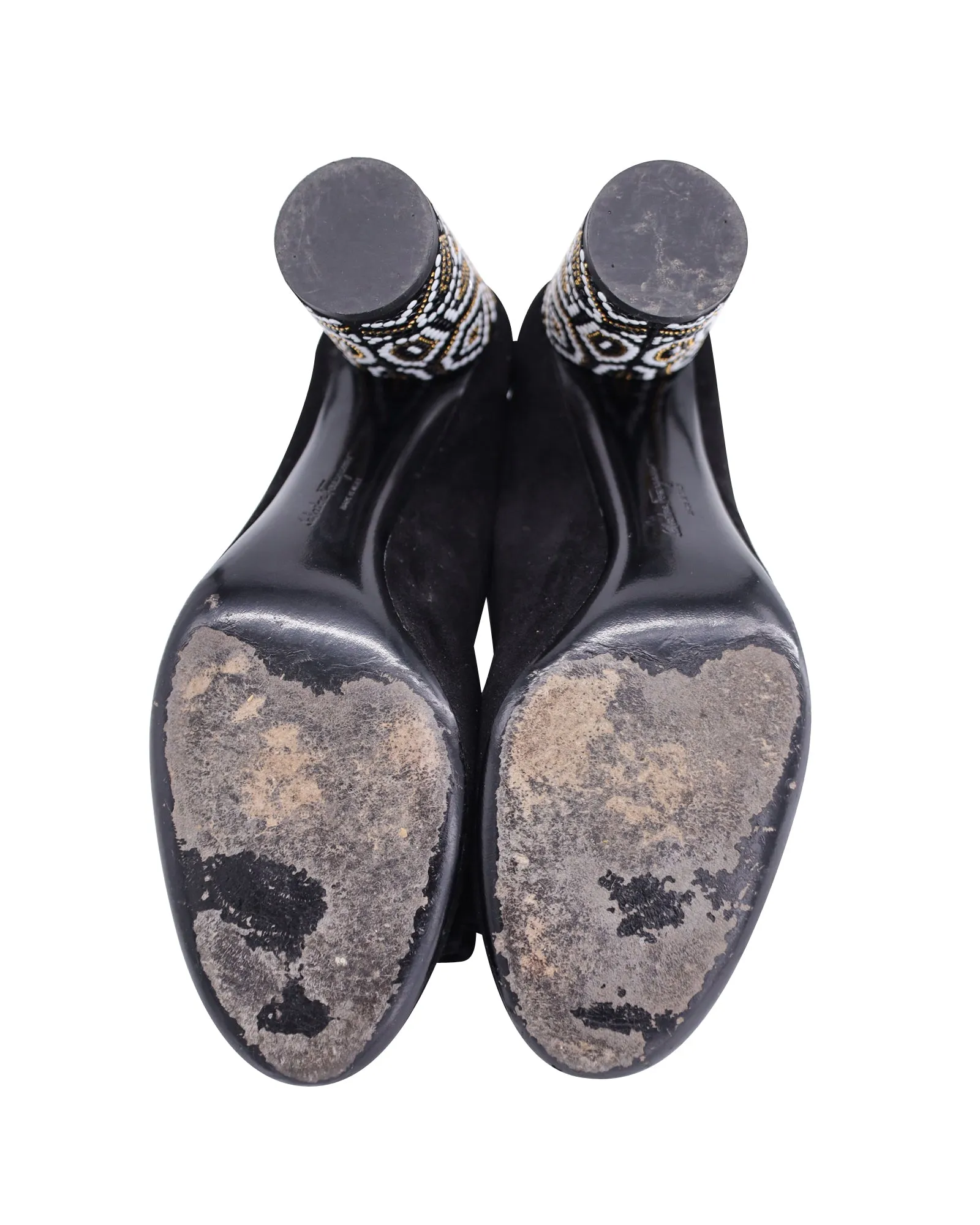 Salvatore Ferragamo Beaded Heel Vara Bow Pumps in Black Suede