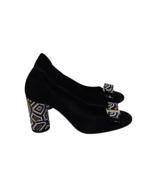 Salvatore Ferragamo Beaded Heel Vara Bow Pumps in Black Suede