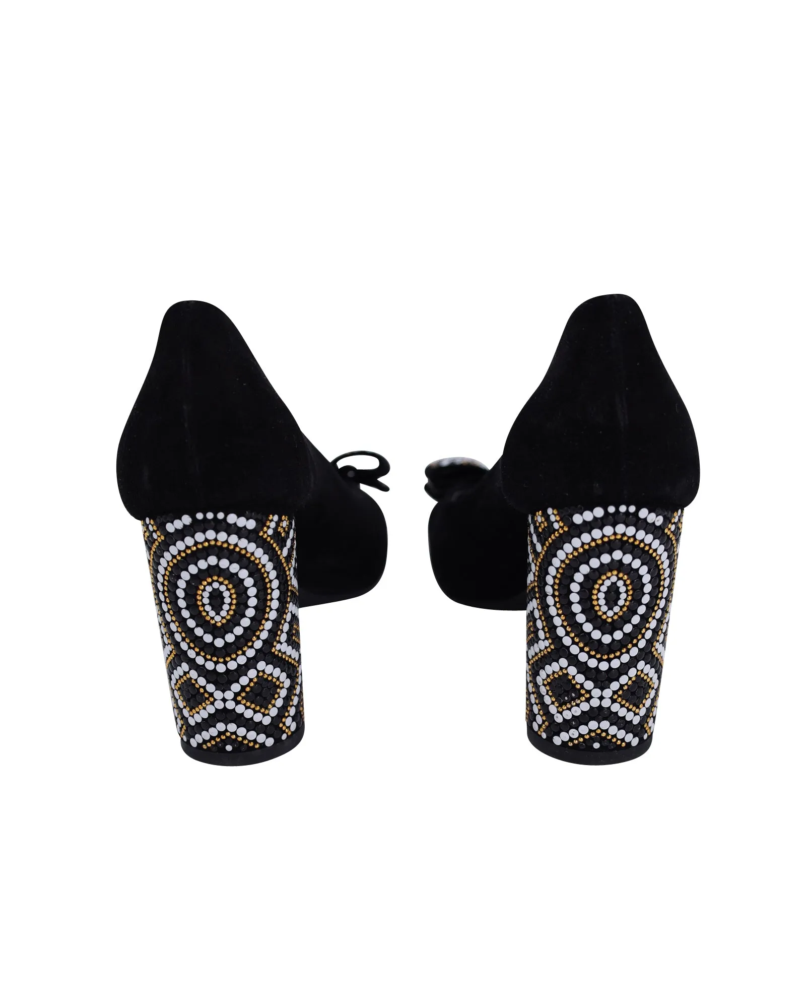 Salvatore Ferragamo Beaded Heel Vara Bow Pumps in Black Suede
