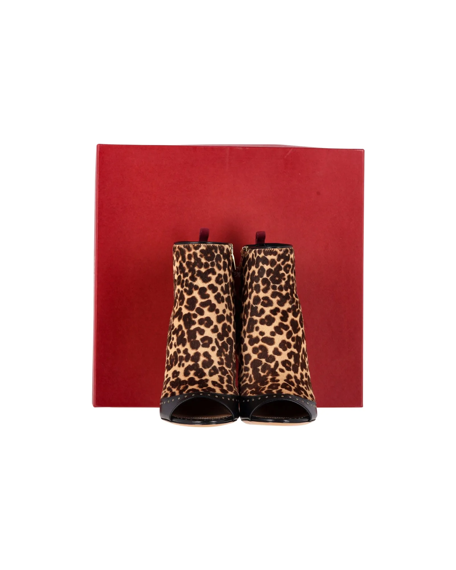 Salvatore Ferragamo Leopard-Print Peep-toe Booties in Multicolor Calf Hair