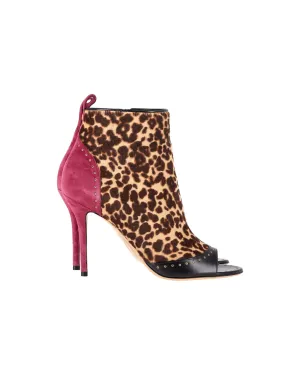 Salvatore Ferragamo Leopard-Print Peep-toe Booties in Multicolor Calf Hair