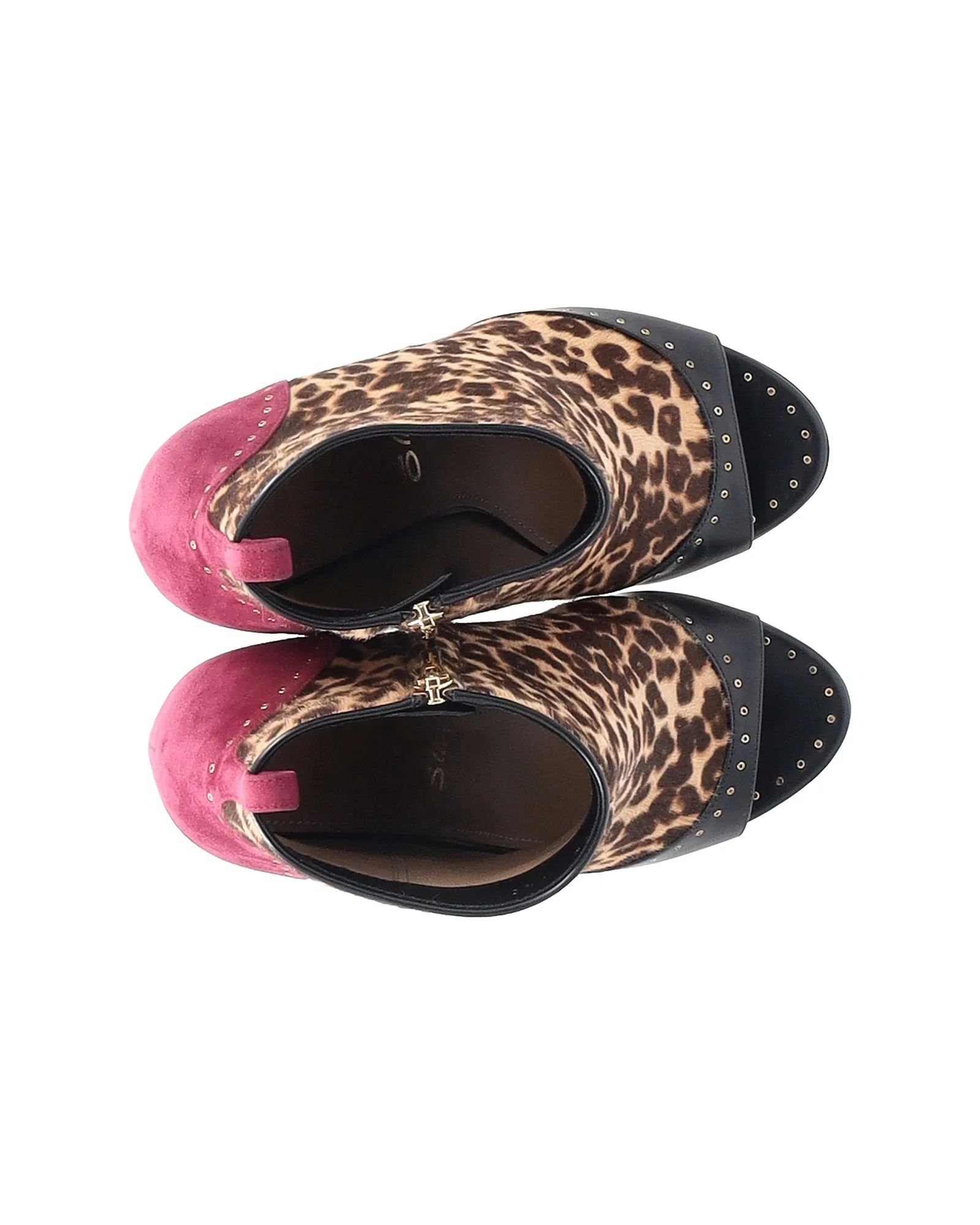 Salvatore Ferragamo Leopard-Print Peep-toe Booties in Multicolor Calf Hair