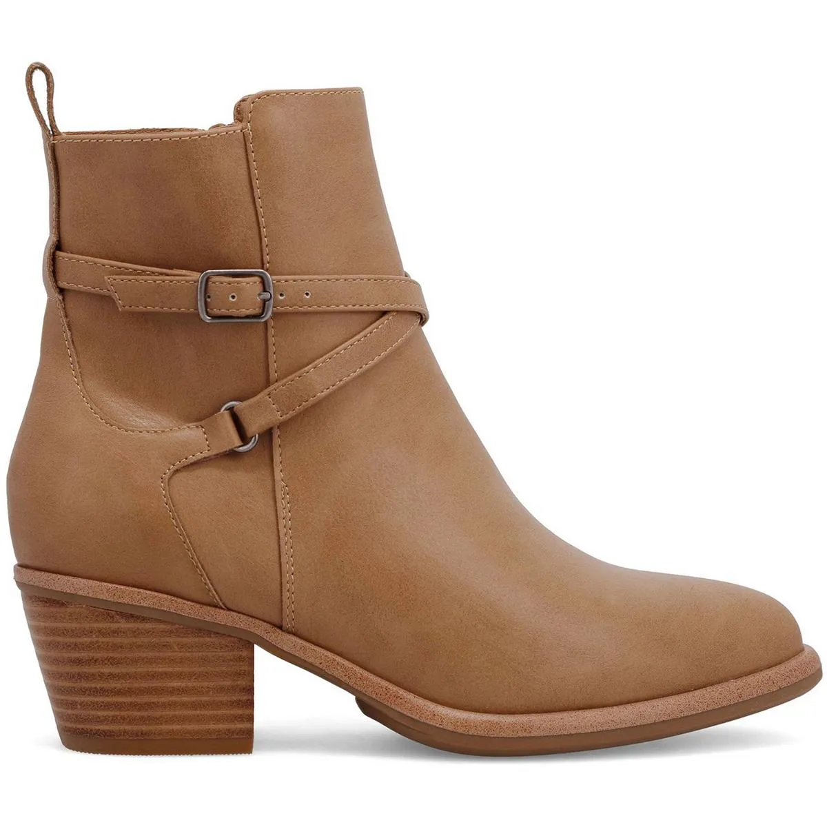 Santina Womens Faux Leather Stacked Heel Ankle Boots
