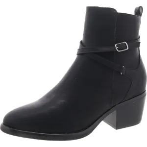 Santina Womens Faux Leather Stacked Heel Ankle Boots