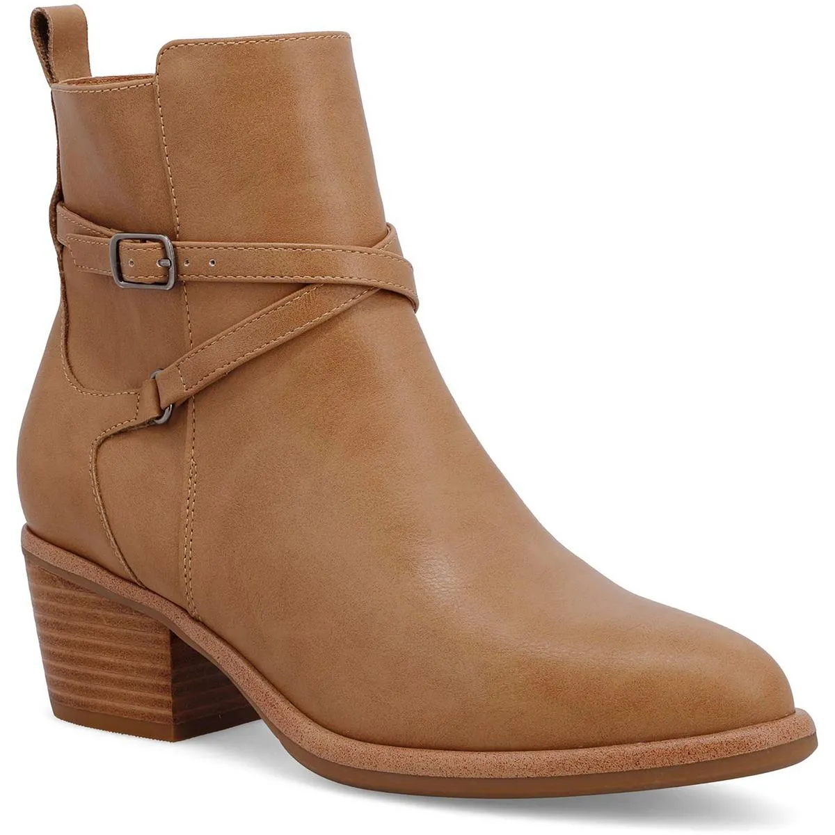 Santina Womens Faux Leather Stacked Heel Ankle Boots