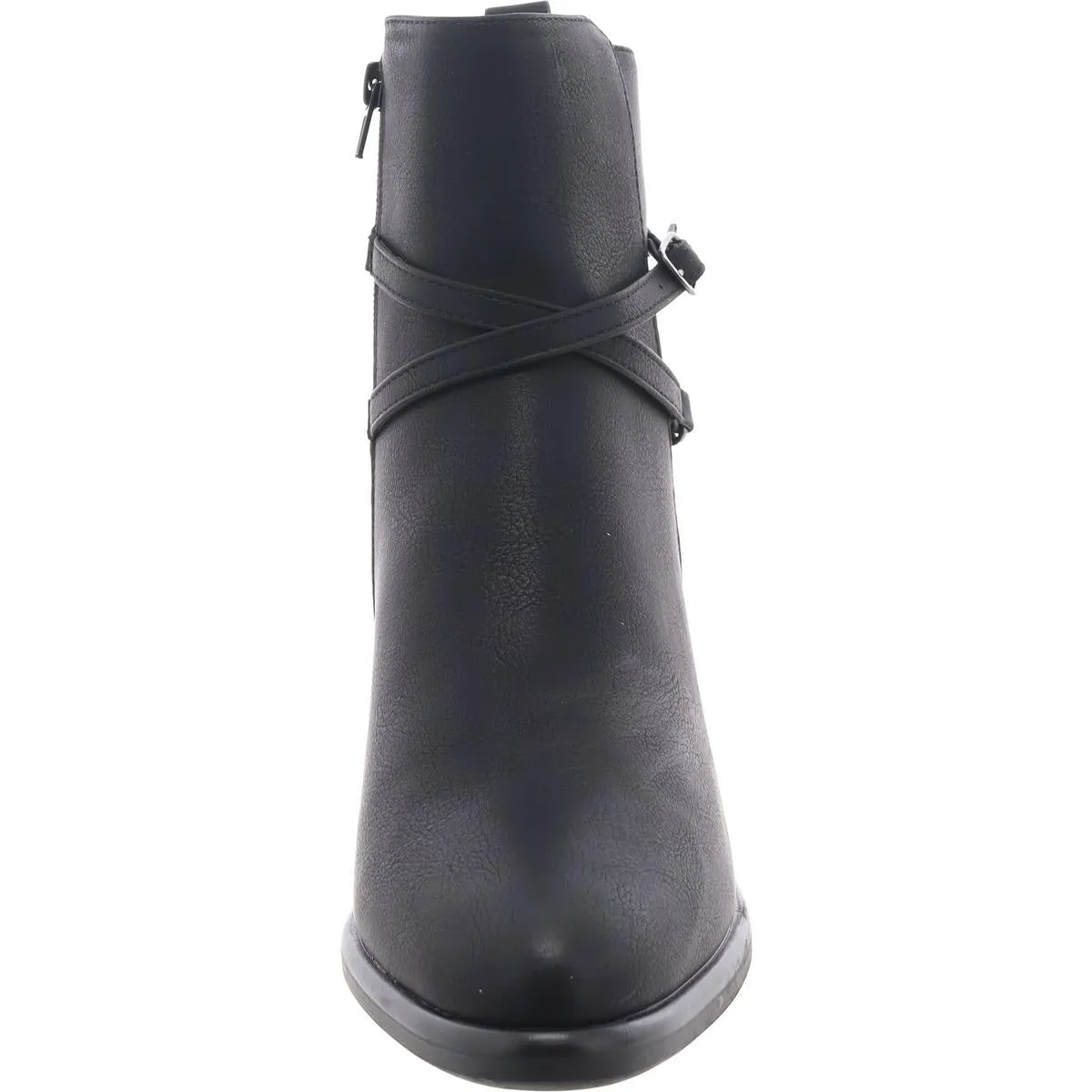 Santina Womens Faux Leather Stacked Heel Ankle Boots