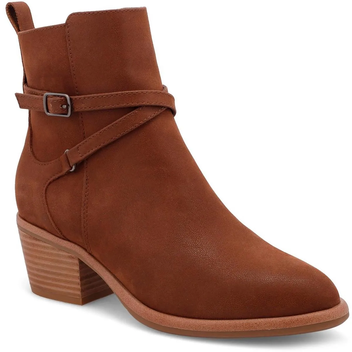 Santina Womens Faux Leather Stacked Heel Ankle Boots