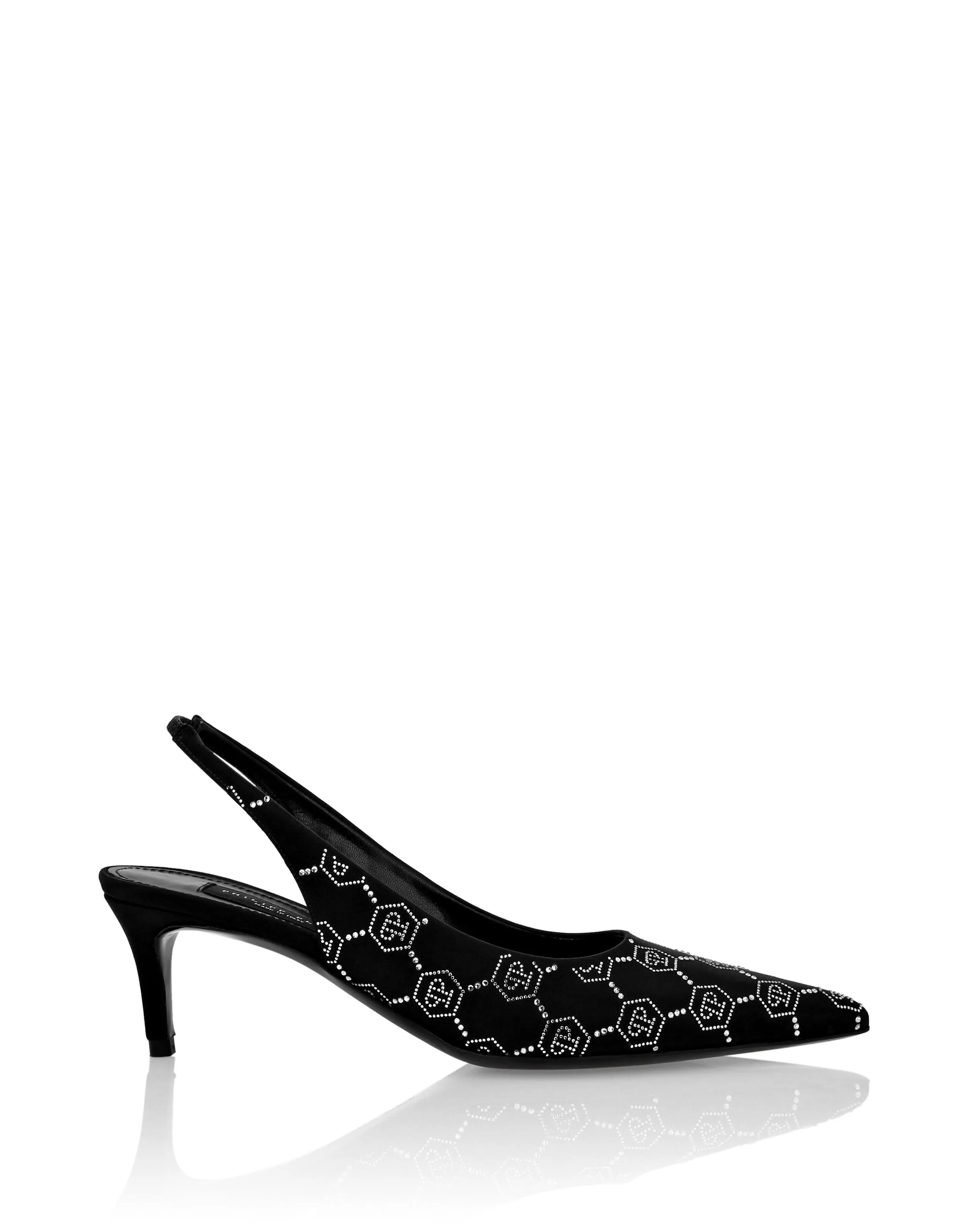 Satin Slingback Low Heels Strass Monogram