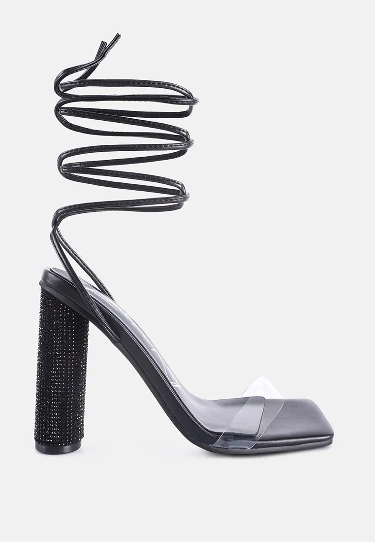 scansta lace up rhinestone embellished high heel sandals