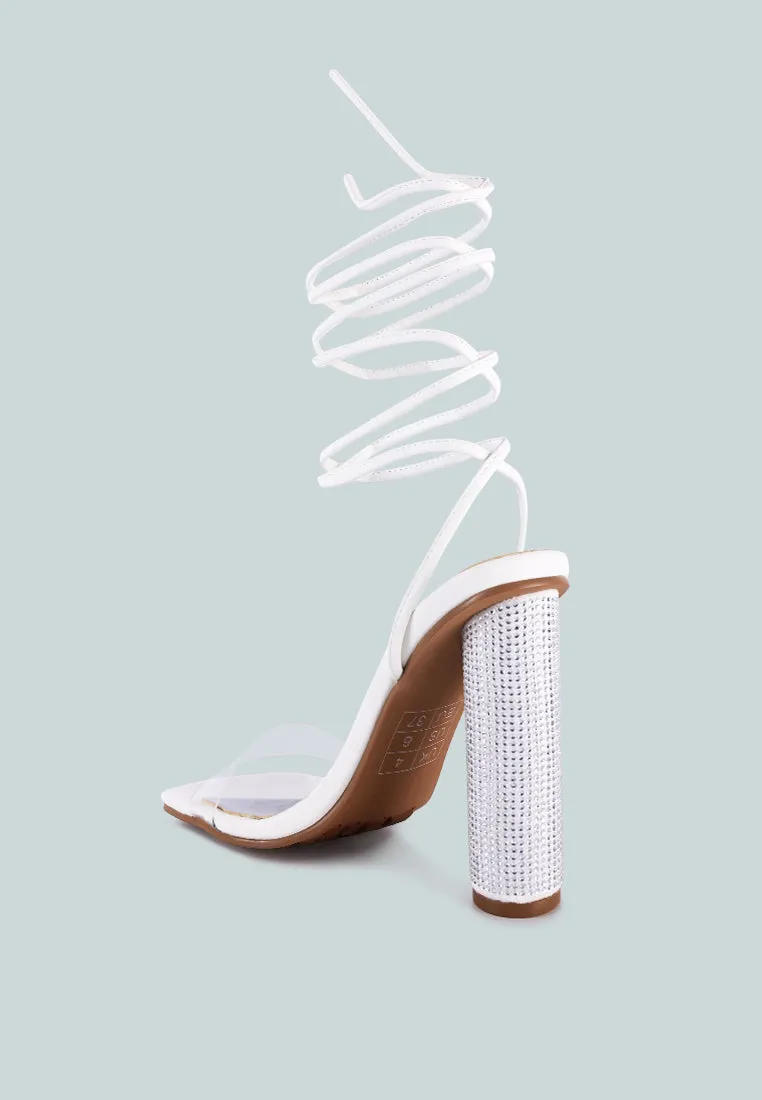 scansta lace up rhinestone embellished high heel sandals