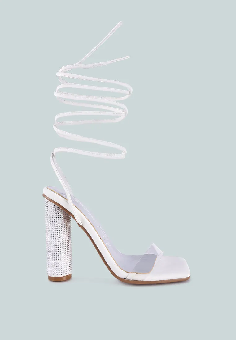 scansta lace up rhinestone embellished high heel sandals